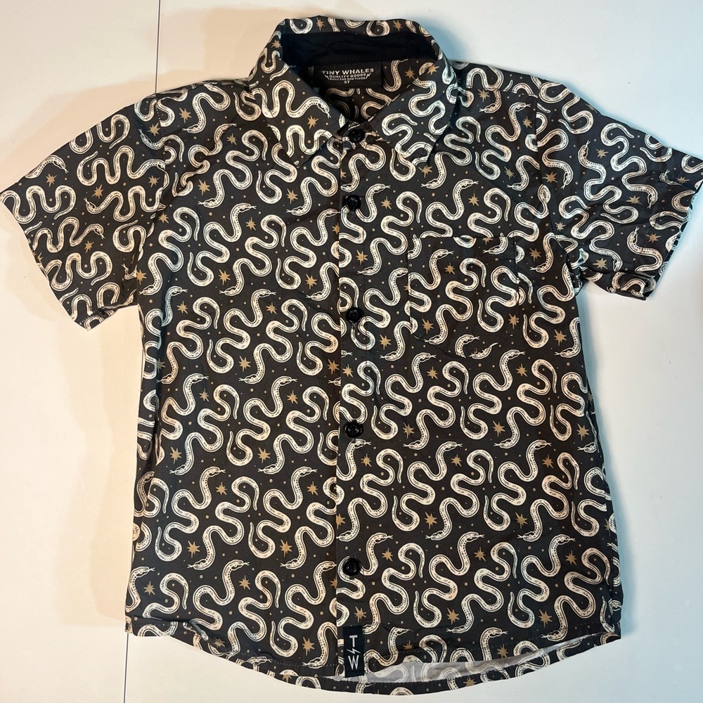 Tiny Whales snake print button down